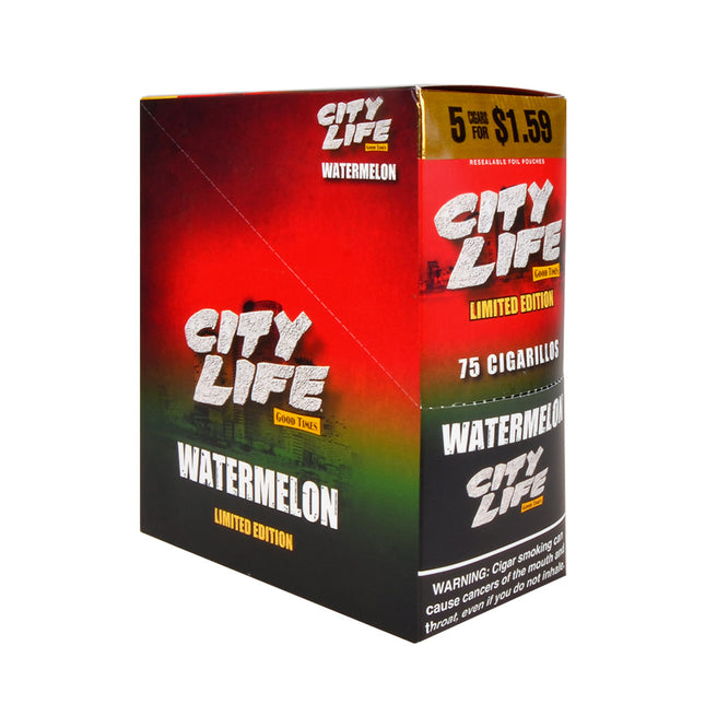 City Life Cigarillos 1.59 Pre-Priced 15 Packs of 5 Cigars Watermelon