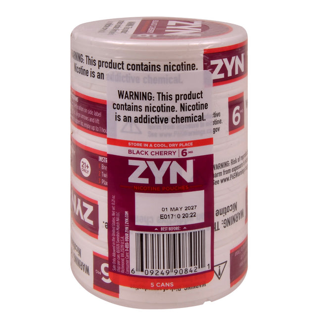 ZYN Nicotine Pouches 6mg 5 Cans of 15 Black Cherry