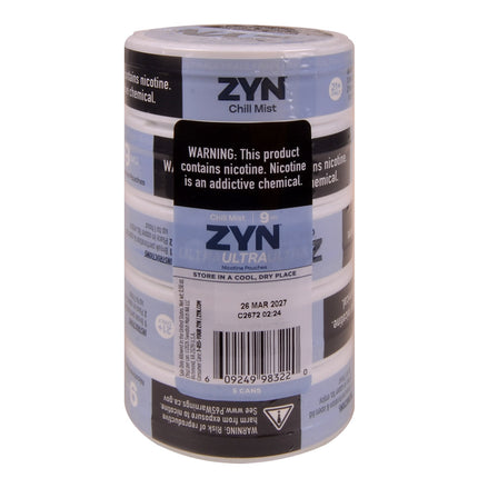 ZYN ULTRA Nicotine Pouches 9mg 5 Cans of 20 Chill Mist