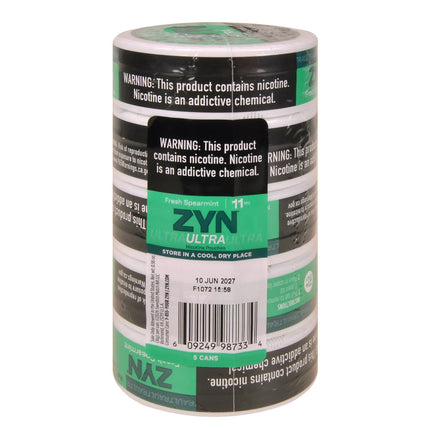 ZYN ULTRA Nicotine Pouches 11mg 5 Cans of 20 Fresh Spearmint
