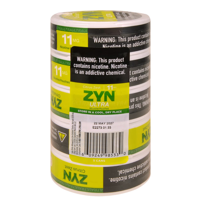 ZYN ULTRA Nicotine Pouches 11mg 5 Cans of 20 Citrus Zest