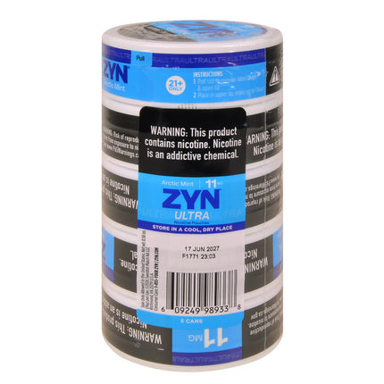 ZYN ULTRA Nicotine Pouches 11mg 5 Cans of 20 Arctic Mint