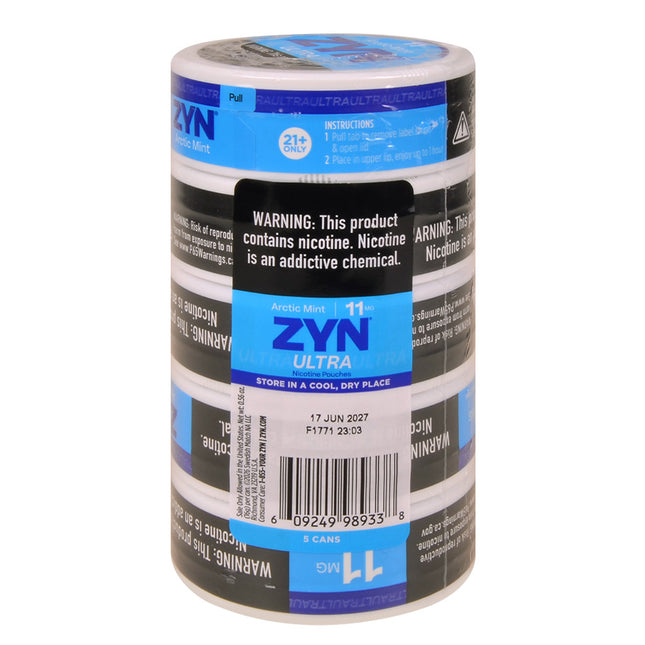 ZYN ULTRA Nicotine Pouches 11mg 5 Cans of 20 Arctic Mint