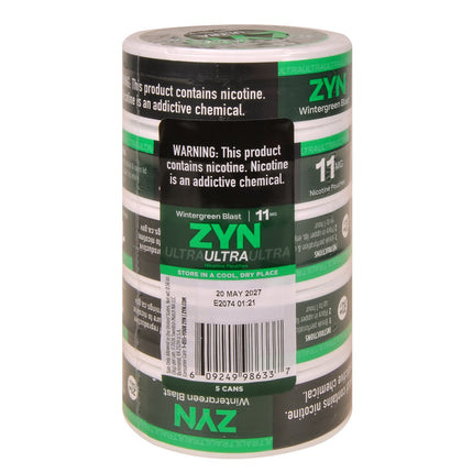 ZYN ULTRA Nicotine Pouches 11mg 5 Cans of 20 Wintergreen Blast