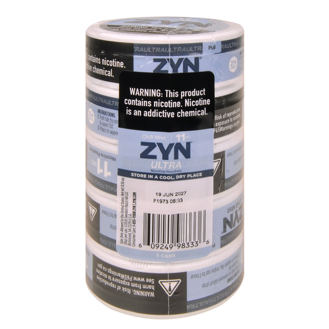 ZYN ULTRA Nicotine Pouches 11mg 5 Cans of 20 Chill Mist