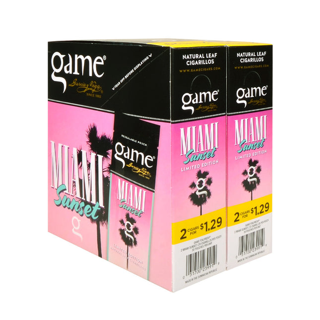 Game Cigarillos Foil Miami Sunset 2 for 1.29 Pre-Priced 30 Packs of 2