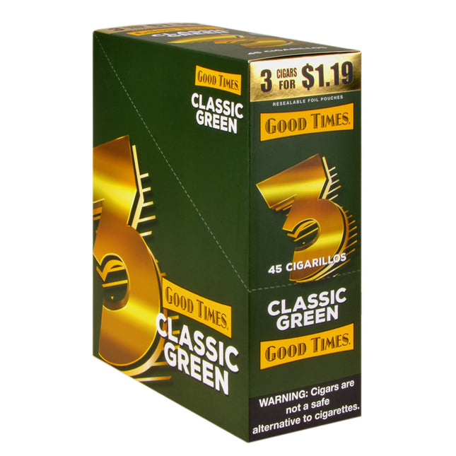 Good Times Cigarillos 15 Packs of 3 Pre-Priced $1.19 Classic Green