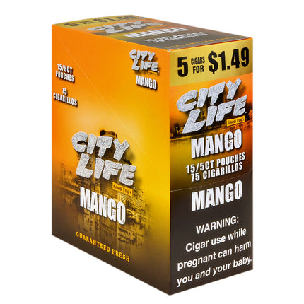 City Life Cigarillos 1.49 Pre-Priced 15 Packs of 5 Cigars Mango