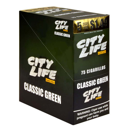 City Life Cigarillos 1.49 Pre-Priced 15 Packs of 5 Cigars Classic Green