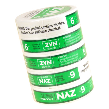 ZYN Nicotine Pouches 6mg 5 Cans of 15 Spearmint