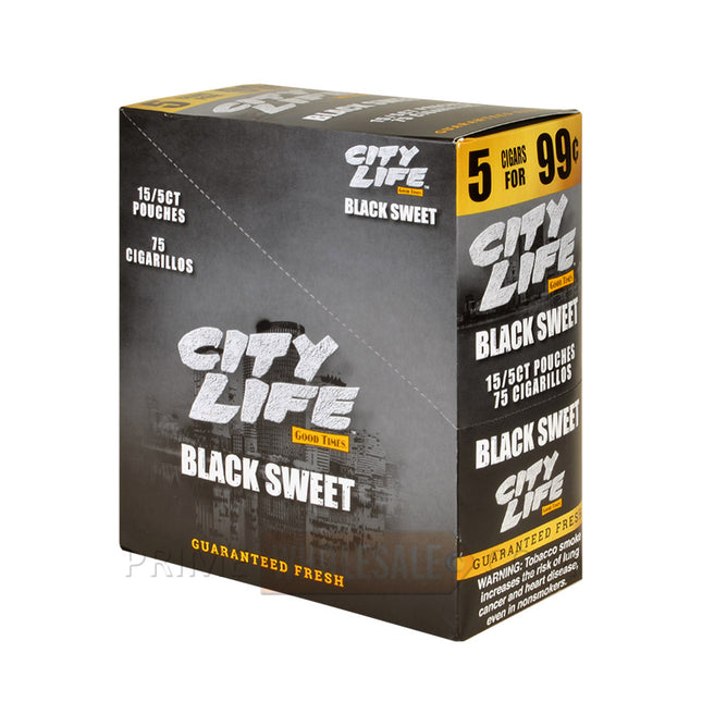 City Life Cigarillos 99 Cents Pre Priced 15 Packs of 5 Cigars Black Sweet