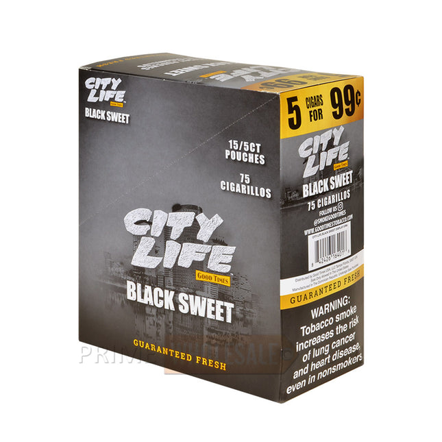 City Life Cigarillos 99 Cents Pre Priced 15 Packs of 5 Cigars Black Sweet