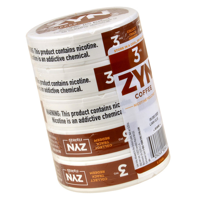 ZYN Nicotine Pouches 3mg 5 Cans of 15 Coffee