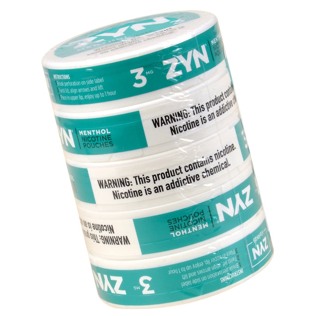 ZYN Nicotine Pouches 3mg 5 Cans of 15 Menthol