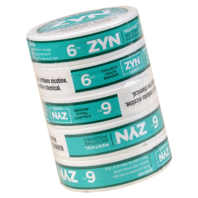 ZYN Nicotine Pouches 6mg 5 Cans of 15 Menthol
