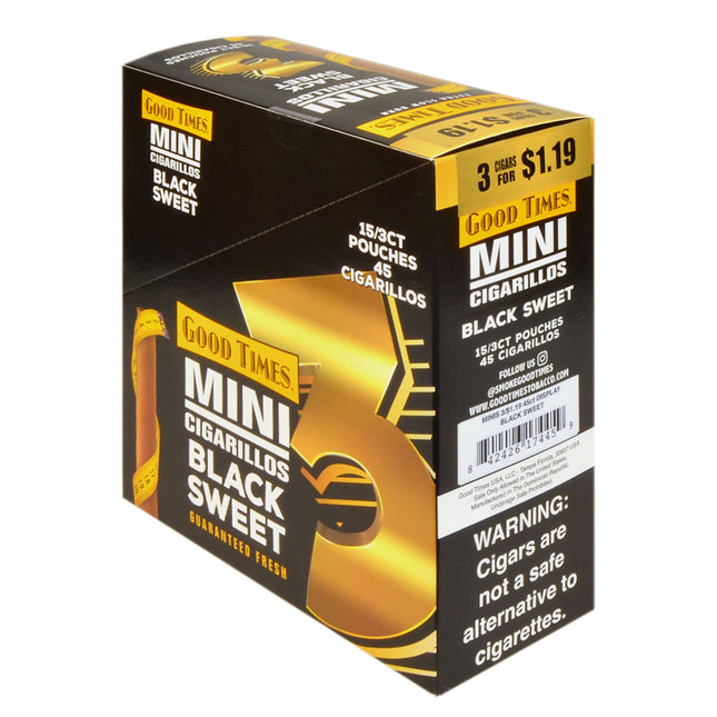 Good Times Mini Cigarillos 15 Packs of 3 Pre-Priced $1.19 Black Sweet