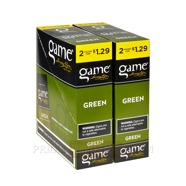 Game Cigarillos Foil Green 2 for 1.29 Pre-Priced 30 Packs of 2