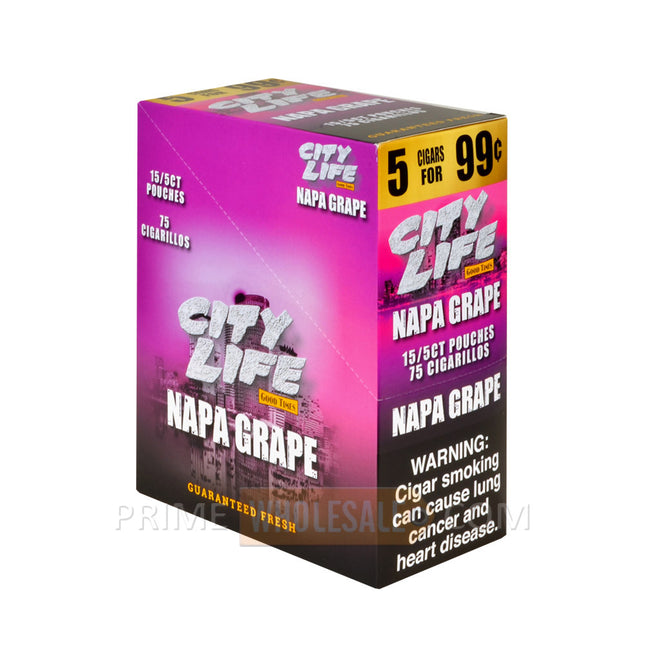 City Life Cigarillos 99 Cents Pre Priced 15 Packs of 5 Cigars Napa Grape