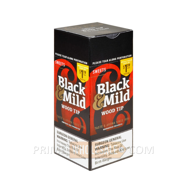 Middleton's Black & Mild Wood Tip Sweets 1.19 Pre-Priced Cigars Box of 25