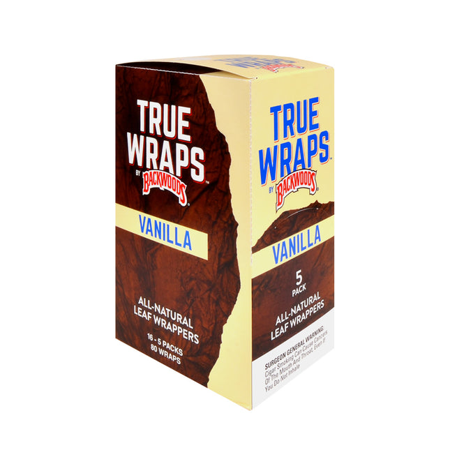Backwoods True Wraps All-Natural Leaf Wrappers 16 Packs of 5 Vanilla