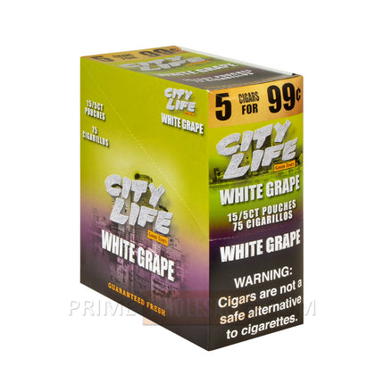 City Life Cigarillos 99 Cents Pre Priced 15 Packs of 5 Cigars White Grape