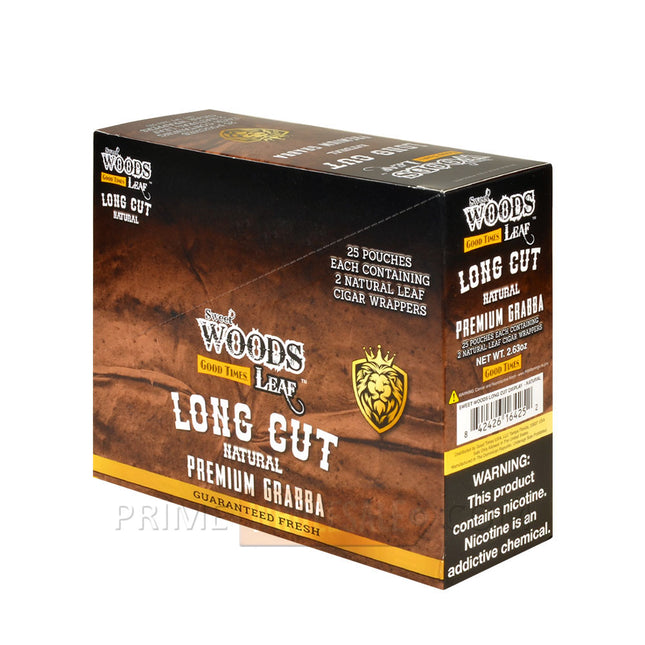 Good Times Sweet Woods Leaf Long Cut Premium Grabba Cigar Wraps Natural 25 Pouches of 2