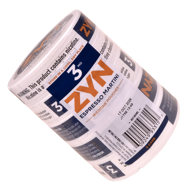 ZYN Nicotine Pouches 3mg 5 Cans of 15 Espresso Martini