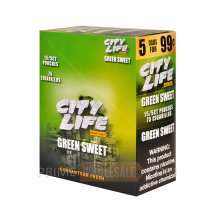 City Life Cigarillos 99 Cents Pre Priced 15 Packs of 5 Cigars Green Sweet