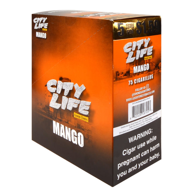 City Life Cigarillos 1.59 Pre-Priced 15 Packs of 5 Cigars Mango