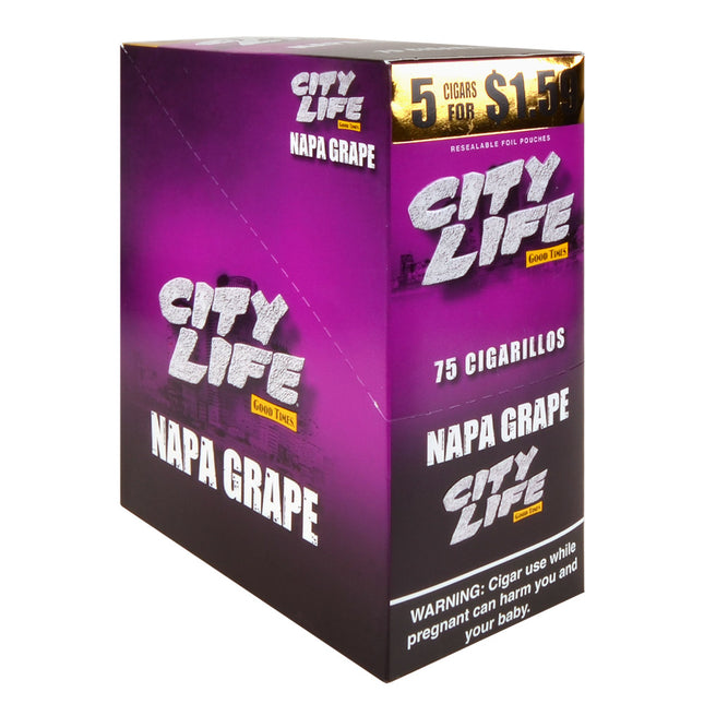 City Life Cigarillos 1.59 Pre-Priced 15 Packs of 5 Cigars Napa Grape